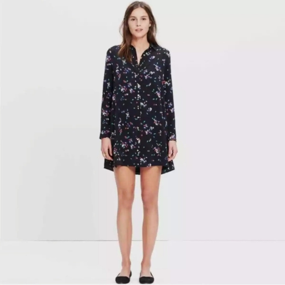 Sezane Silk Floral Shirt Dress